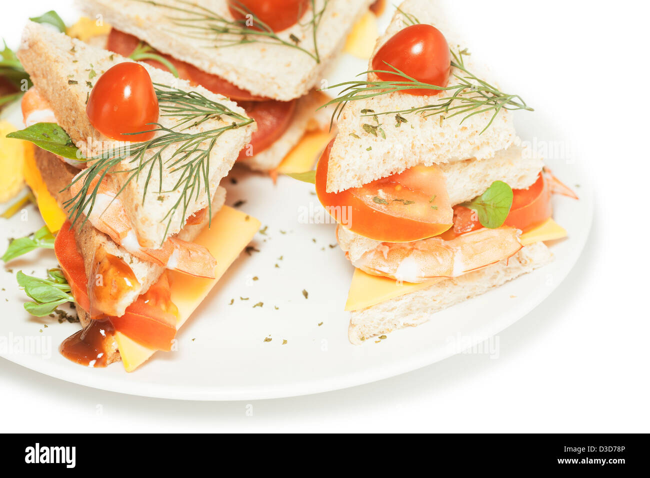 Shrimp-Sandwich, isoliert auf weißem Hintergrund Stockfoto