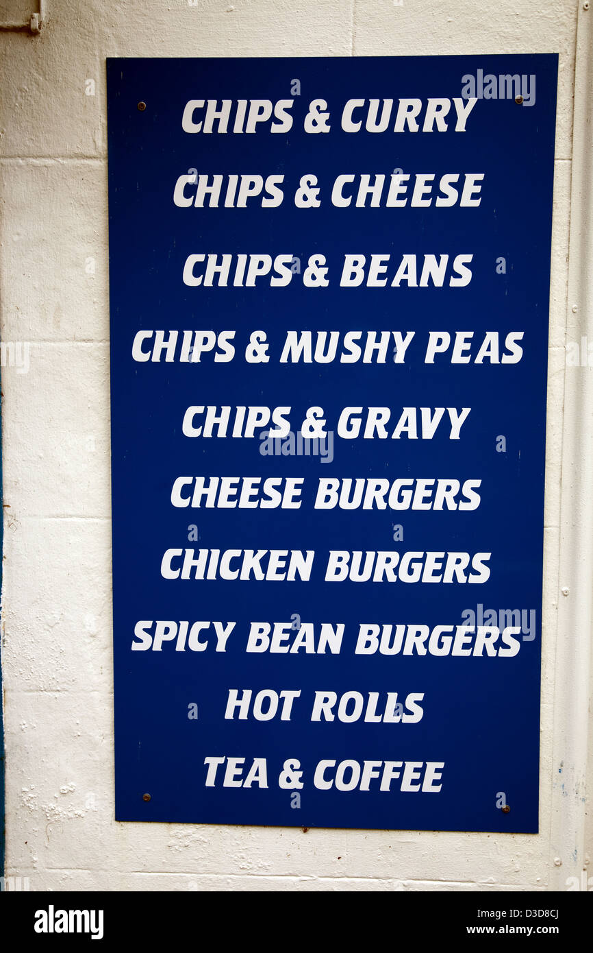 Blau und weiß Fast-Food-Menü Stockfoto