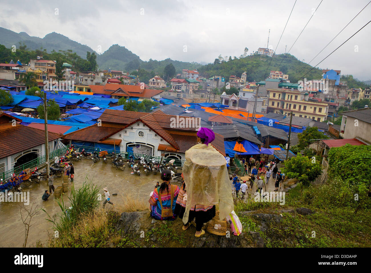 Sonntagsmarkt von Bac Ha Vietnam, Lao Cai Provinz, Flower Hmong-Minderheit Stockfoto