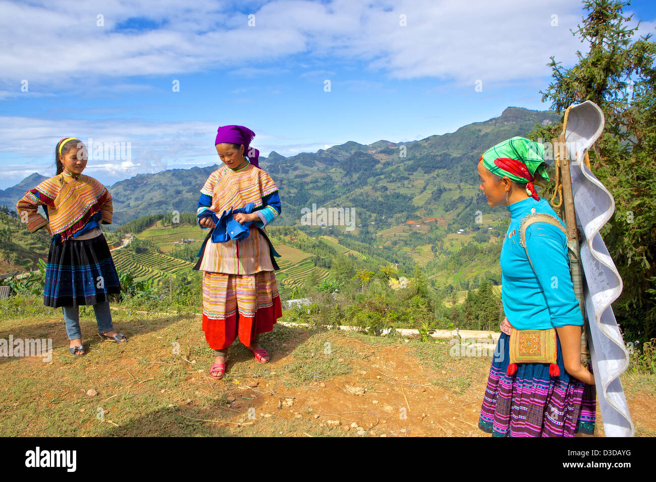 Vietnam, Lao Cai-Provinz. Flower Hmong-Minderheit, Stockfoto