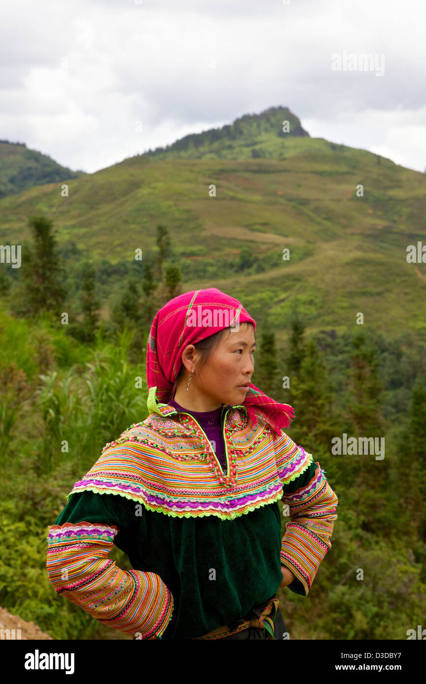 Vietnam, Lao Cai-Provinz. Flower Hmong-Minderheit Stockfoto