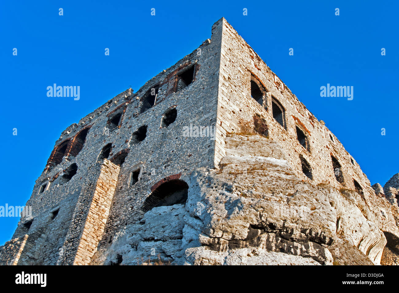 Die Ruinen der mittelalterlichen Burg Ogrodzieniec in Polen. Stockfoto