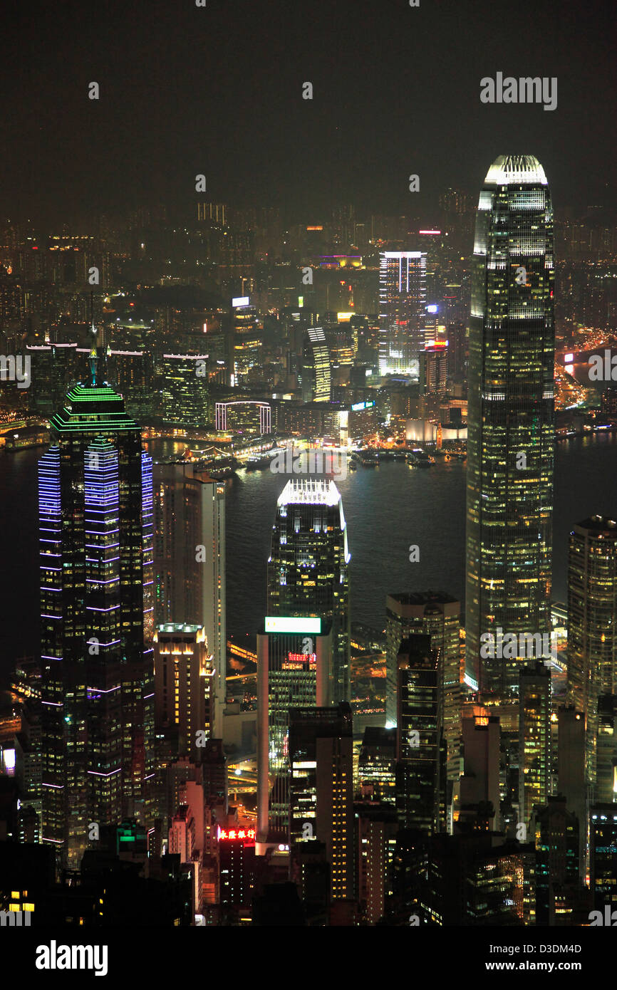 China, Hong Kong, Victoria Harbour, Skyline, Stockfoto