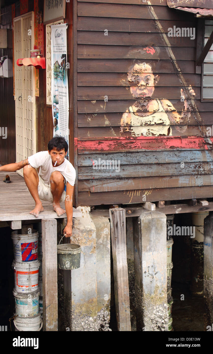 Arbeiter am Kauen Steg Stockfoto