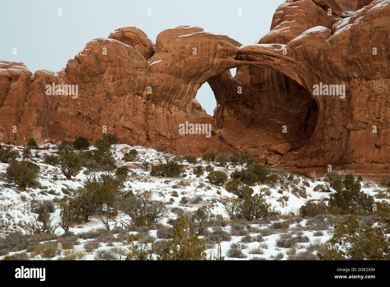 Moab, Utah - Doppelbogen im Winter im Arches National Park. Stockfoto