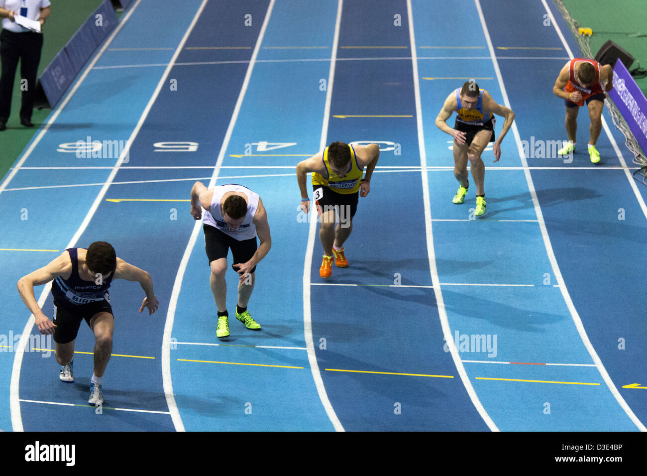 Start der 800m Männer Wärme 2, 2013 britischen Leichtathletik Studien in Europa (EIS) Sheffield, UK. Stockfoto