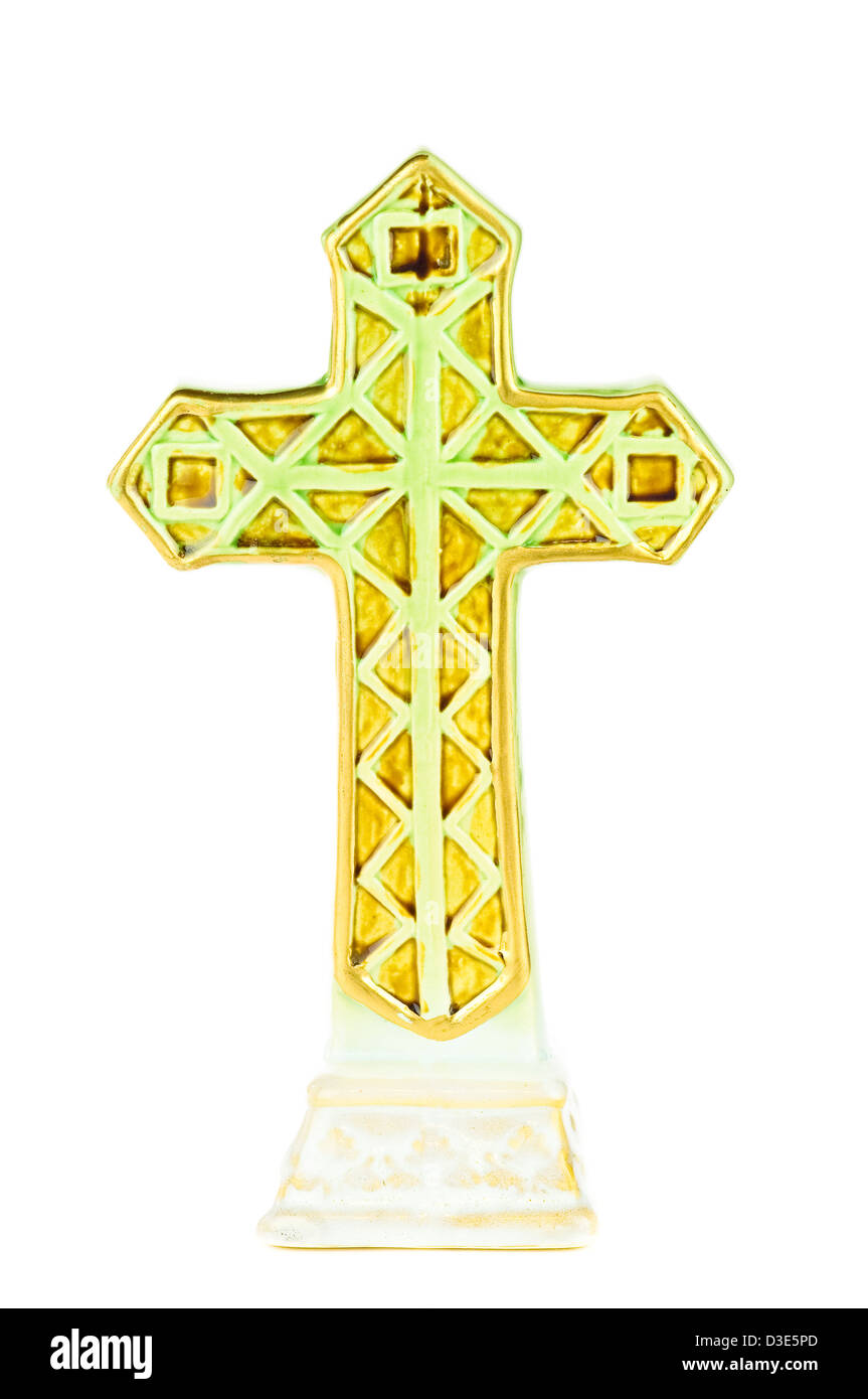 Grüne Kreuz Dekoration; isoliert auf weißem Hintergrund. Stockfoto