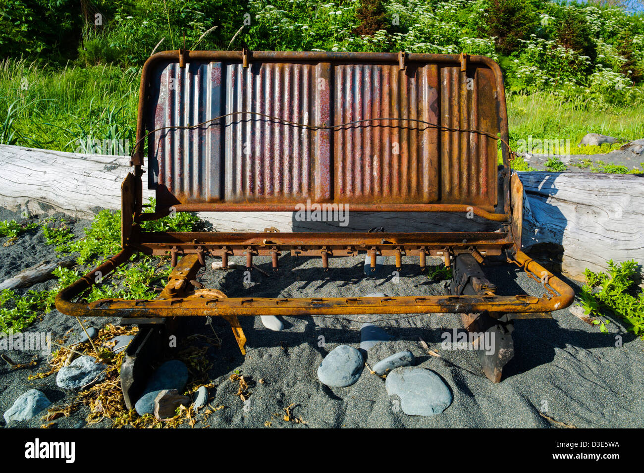 Alte rostige Auto Sitzrahmen, Bischof Strand, Homer, Alaska, USA Stockfoto