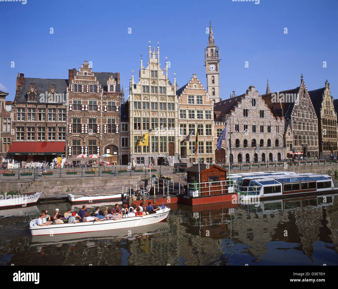 Canal Boat Quay, The Graslei, Gent (Gent), Provinz Ostflandern, Königreich Belgien Stockfoto