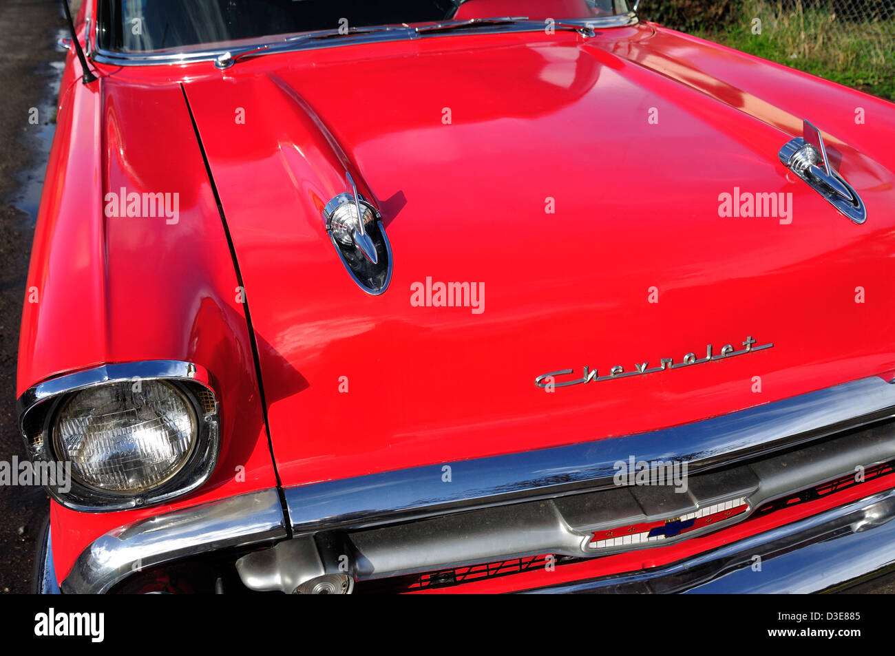 Klassische 1957 Chevrolet Bel Air Limousine, Stanwell Moor, Borough of Spelthorne, Surrey, England, United Kingdom Stockfoto