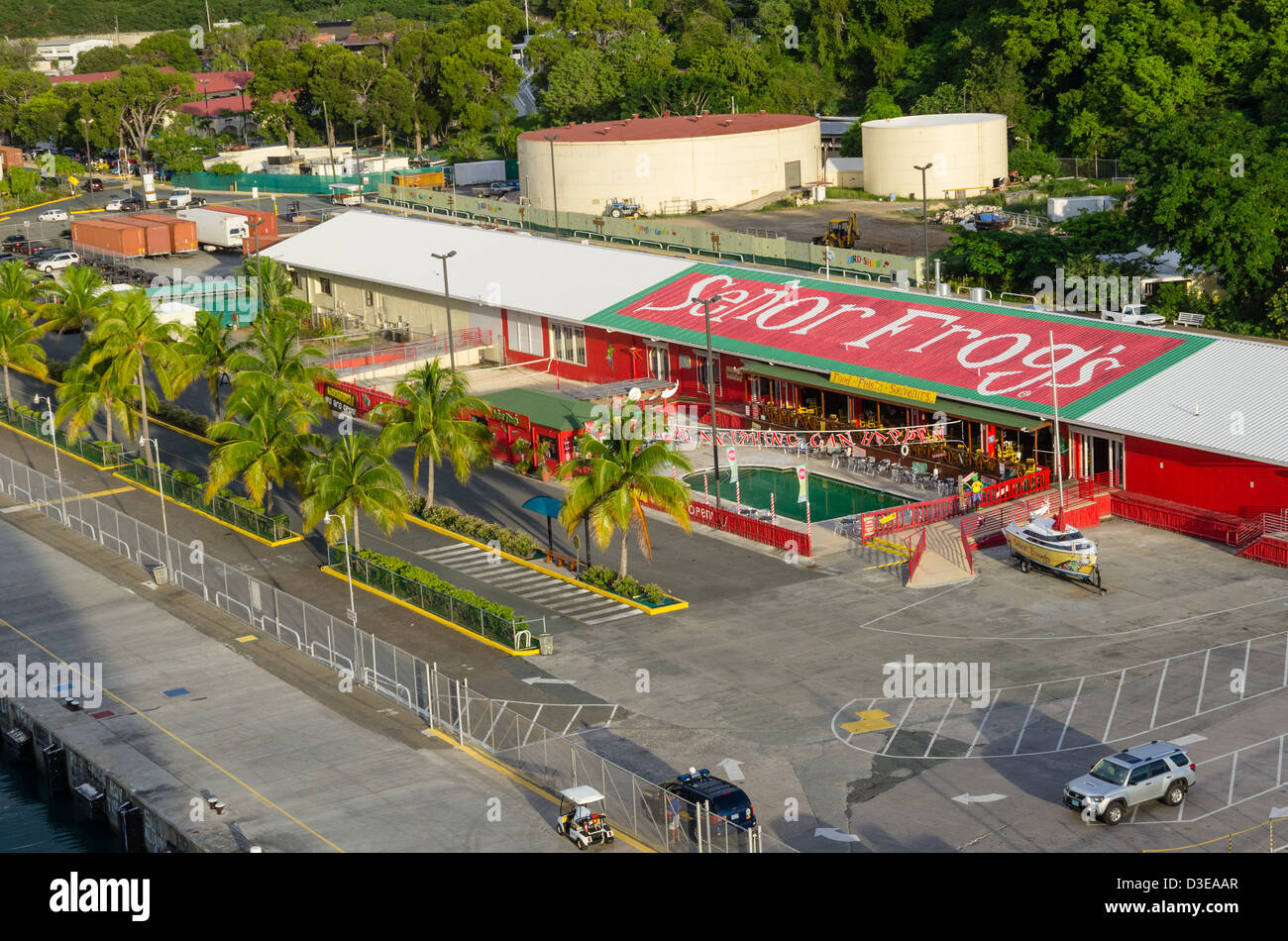 Charlotte Amalie, St. Thomas, Senor Frog Bar und Restaurant Pier Seite auf St. Thomas Stockfoto