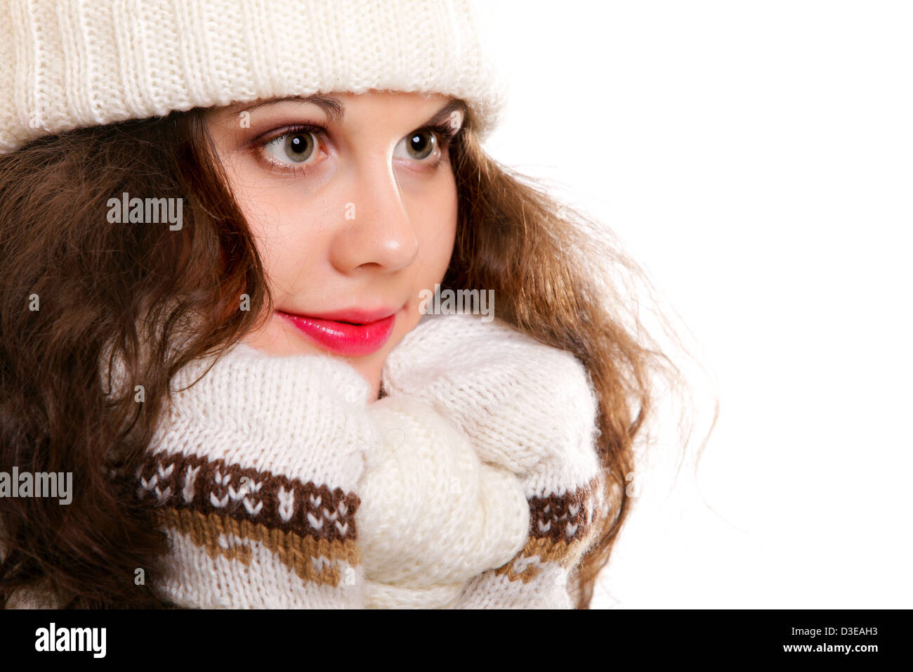 schöne Frau in warme Kleidung Porträt Winter Stockfoto