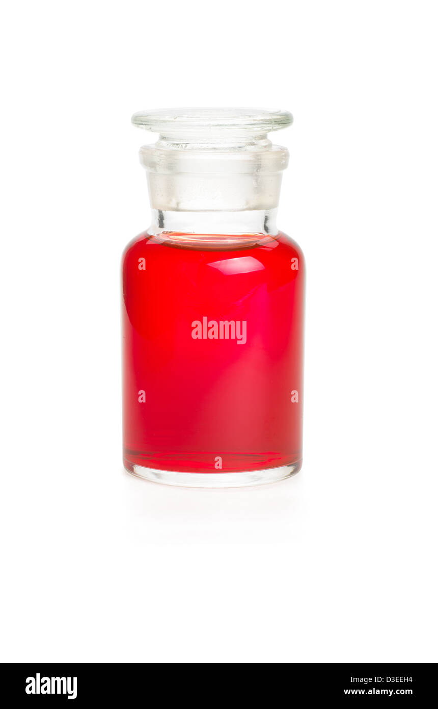 Labor-Flasche mit roter Flüssigkeit gefüllt Stockfoto