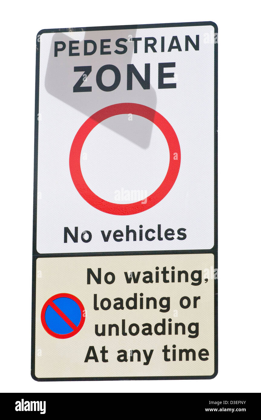 Fußgänger Zone keine Fahrzeuge Road Sign England Stockfoto
