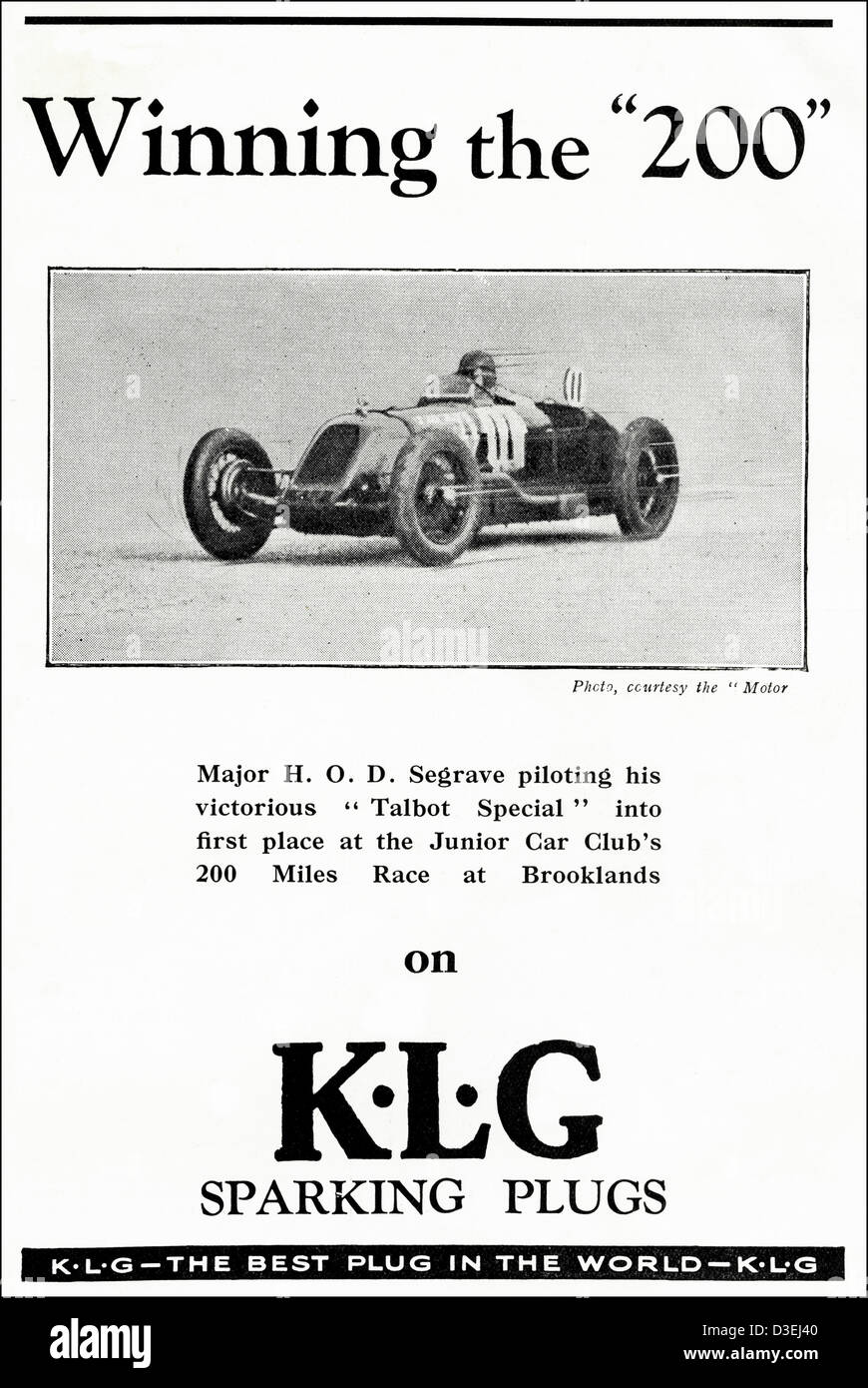 Original 1920er Jahre Vintage Printwerbung aus englischer Country Gentleman Zeitung Werbung KLG Zündkerzen Stockfoto