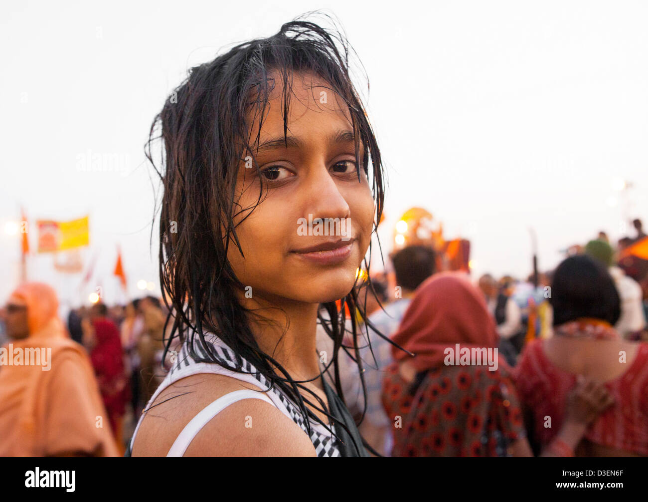 Pilger nach Bath, Maha Kumbh Mela, Allahabad, Indien Stockfoto