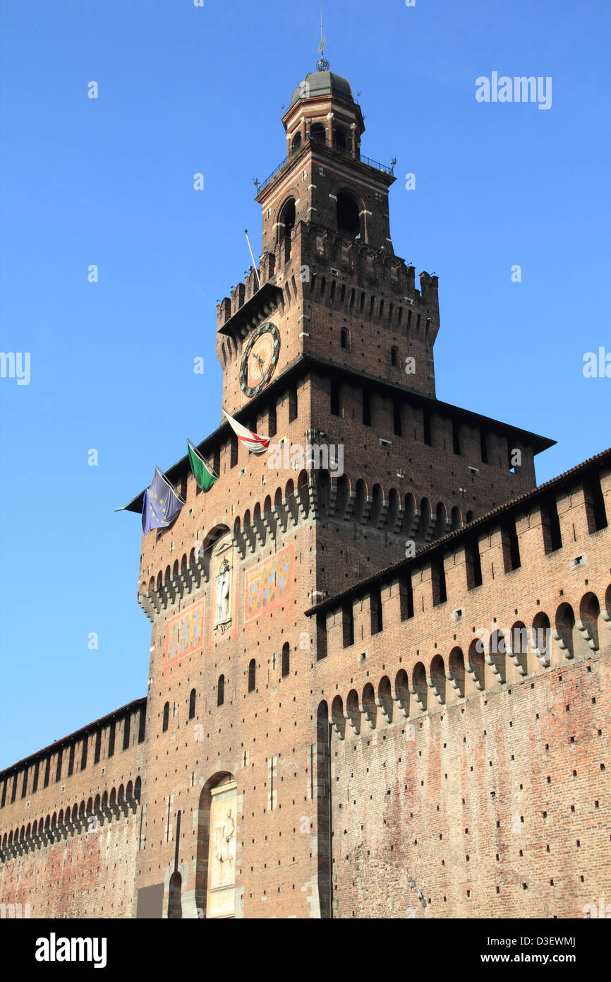 Mailand, Italien. Castello Sforzesco (Castello Sforzesco) - alte Wahrzeichen der Lombardei. Stockfoto