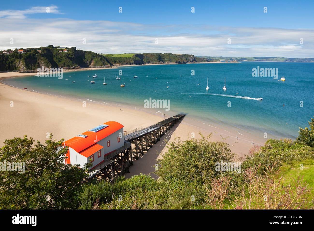 Tenby Lifeboat Station und Strand-Bereich. Wales Stockfoto