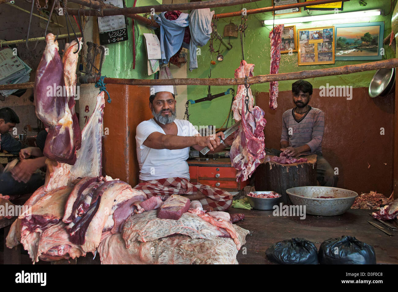 Metzgerei Fleisch Shop Laad Basar oder Choodi Basar Altmarkt befindet sich rund um den historischen Charminar Hyderabad Indien Andhra Pradesh Stockfoto