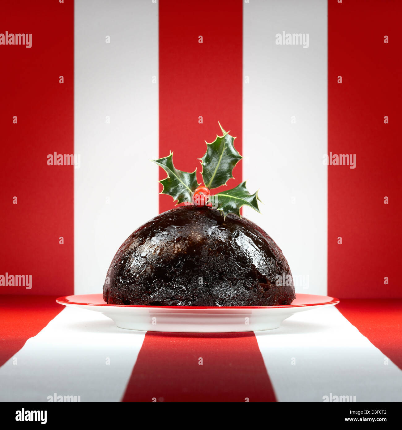 Christmas Pudding rote weiße Streifen Stockfoto
