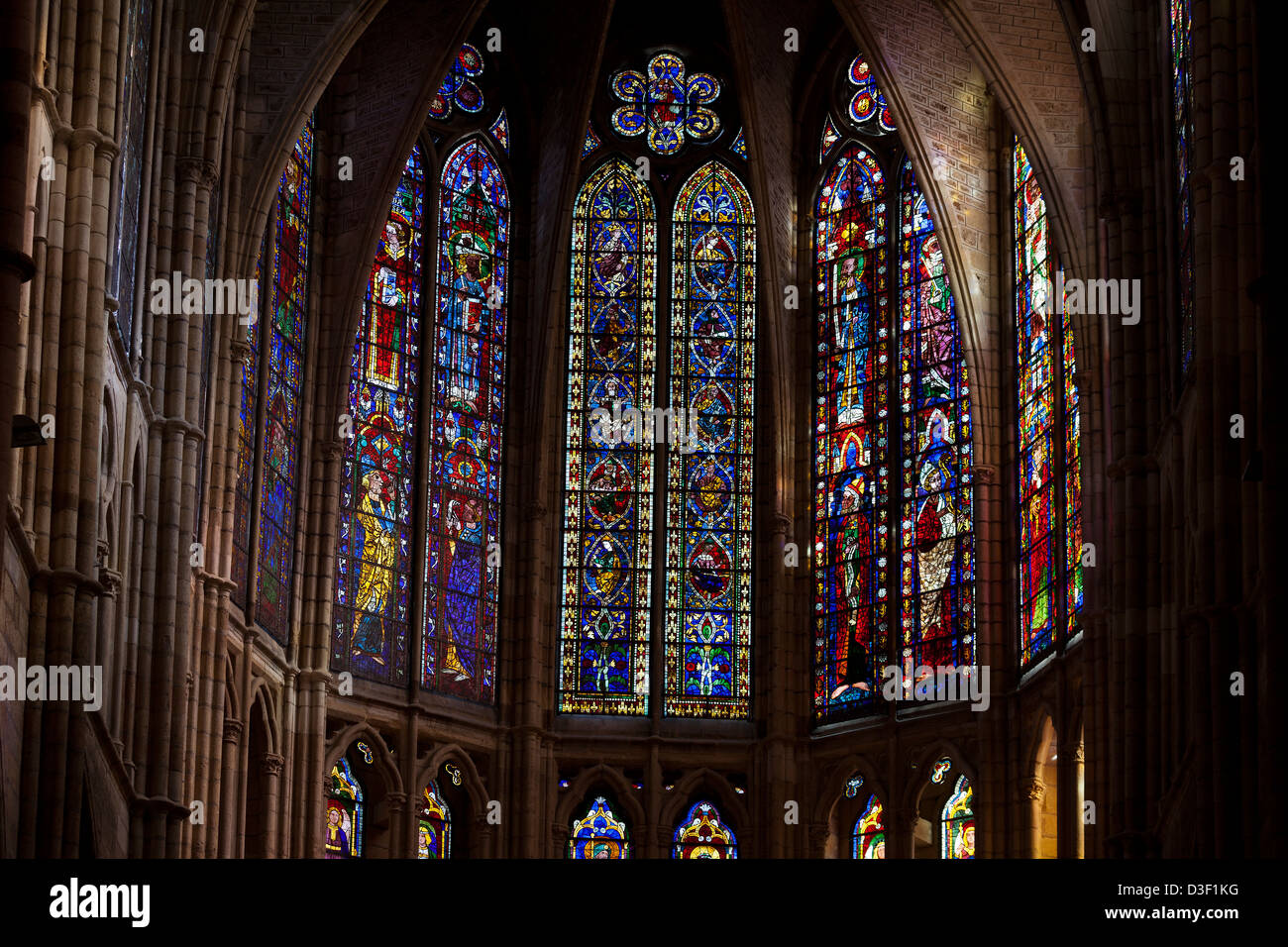 Glasmalerei. Kathedrale von Leon. Kastilien-León, Spanien. Stockfoto