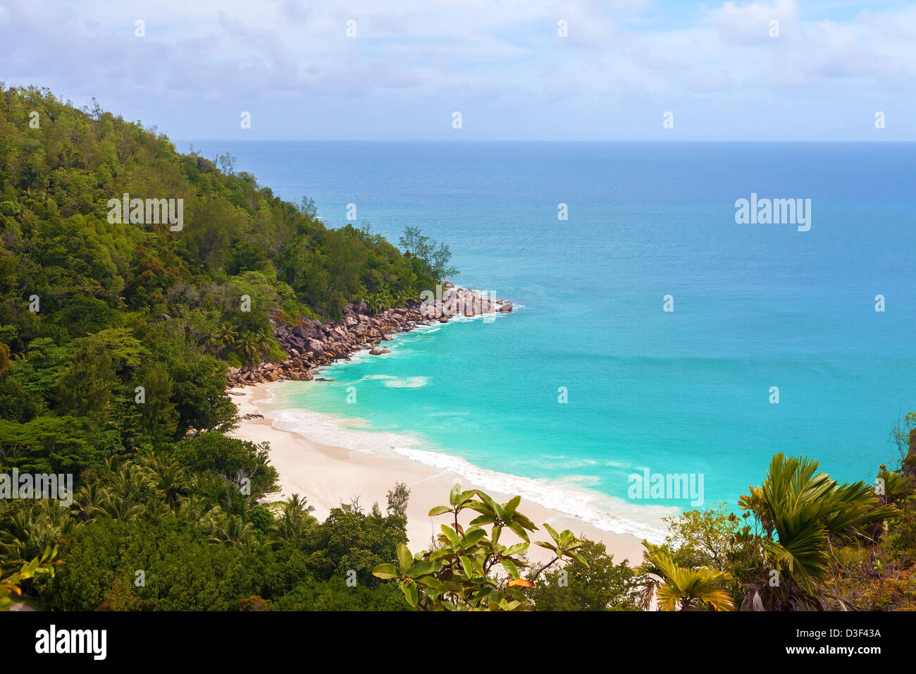 Strand von Anse Georgette Strand von oben, Seychellen Stockfoto
