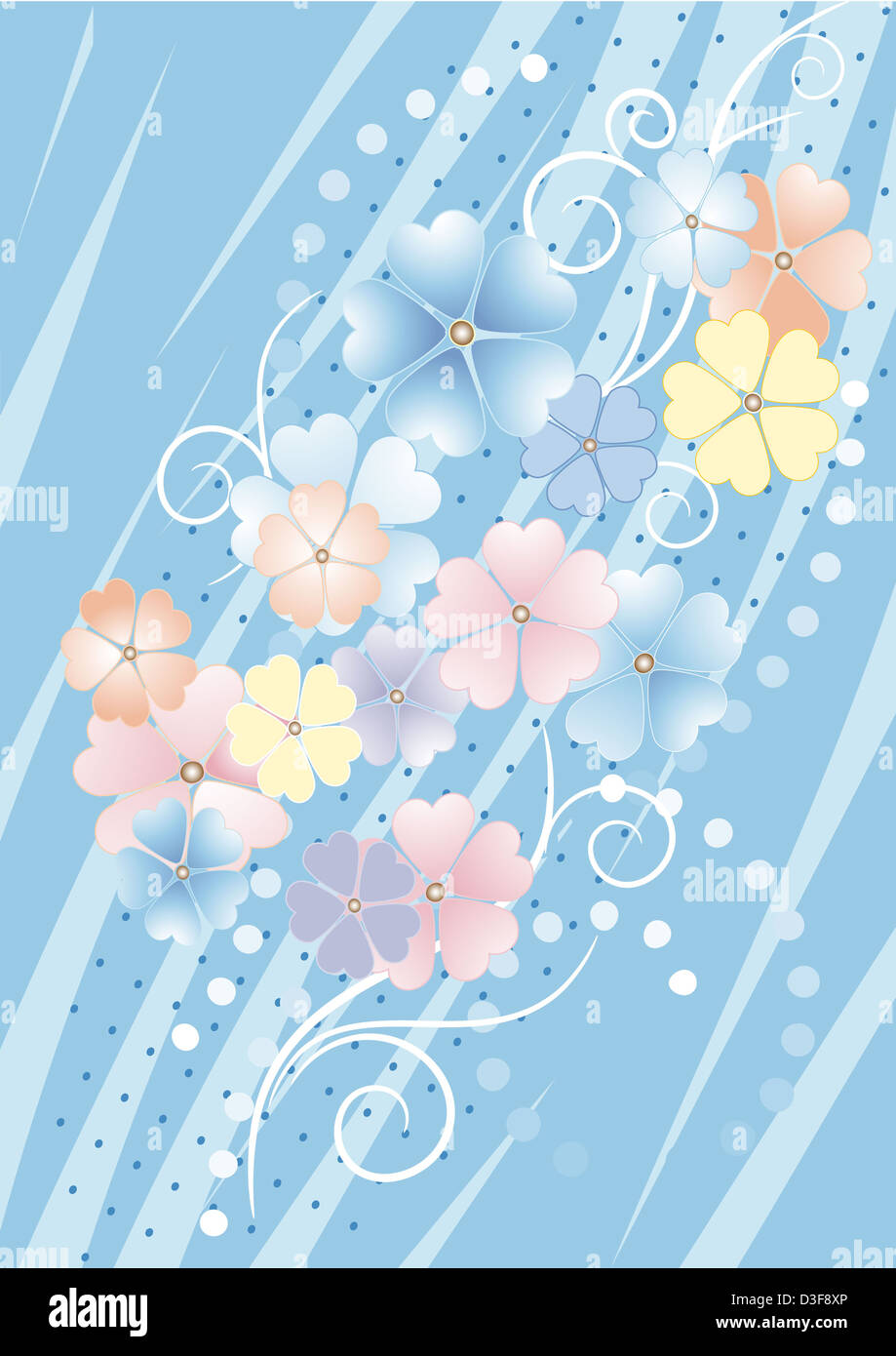 Bläulichen Hintergrund mit Blumen Stockfoto