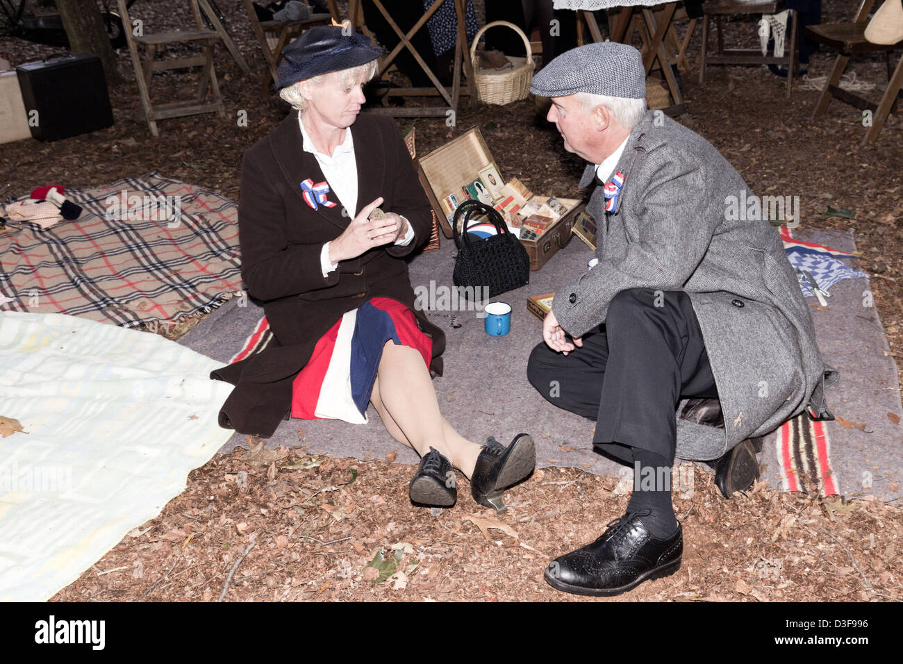 Schauspieler spielen niederländische Flüchtlinge während der Operation Marget Garten Memorial. Ede, Niederlande Stockfoto