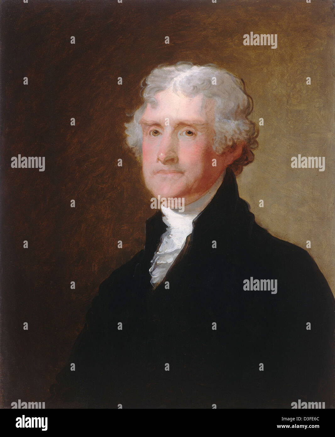 Gilbert Stuart, Thomas Jefferson, amerikanischer, 1755-1828, c. 1821, Öl auf Holz Stockfoto