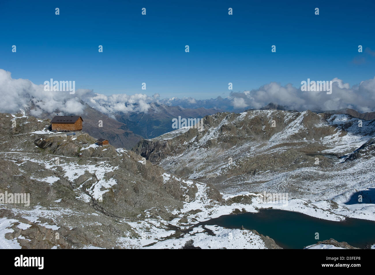 Val Schnalstaler, Italien, Szczecin-Hütte auf dem Merano Hoehenweg im Pfossental Stockfoto