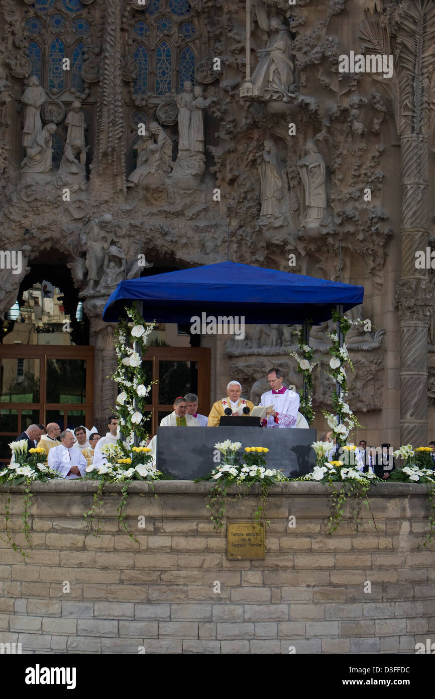 Barcelona, Spanien, Zeremonie von Papst Benedict XVI vor der Sagrada Familia Stockfoto