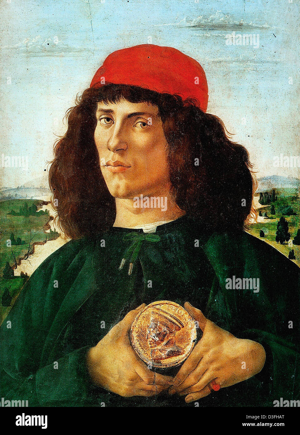 Sandro Botticelli, Porträt eines Mannes mit einer Medaille von Cosimo die ältere 1474-1475 Tempera auf Panel. Uffizien, Florenz Stockfoto