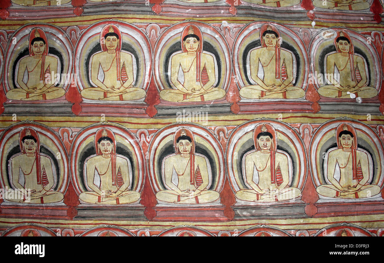 Rock-Wandmalereien an der Maha Alut Viharaya, die Höhle der "Great New Tempel" Stockfoto
