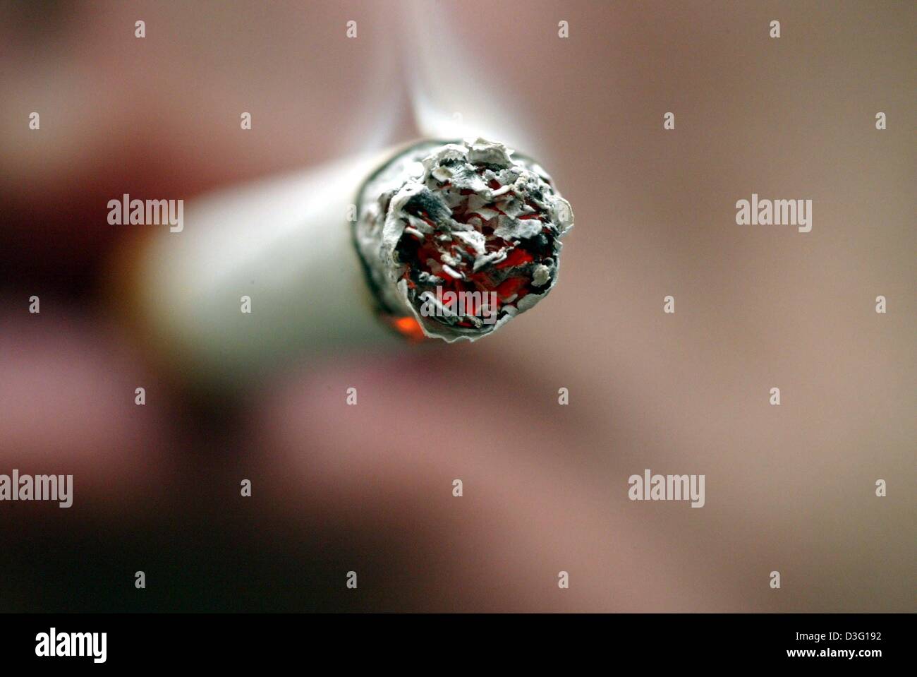 (Dpa) eine Nahaufnahme zeigt eine Zigarette rauchen in Karlsruhe