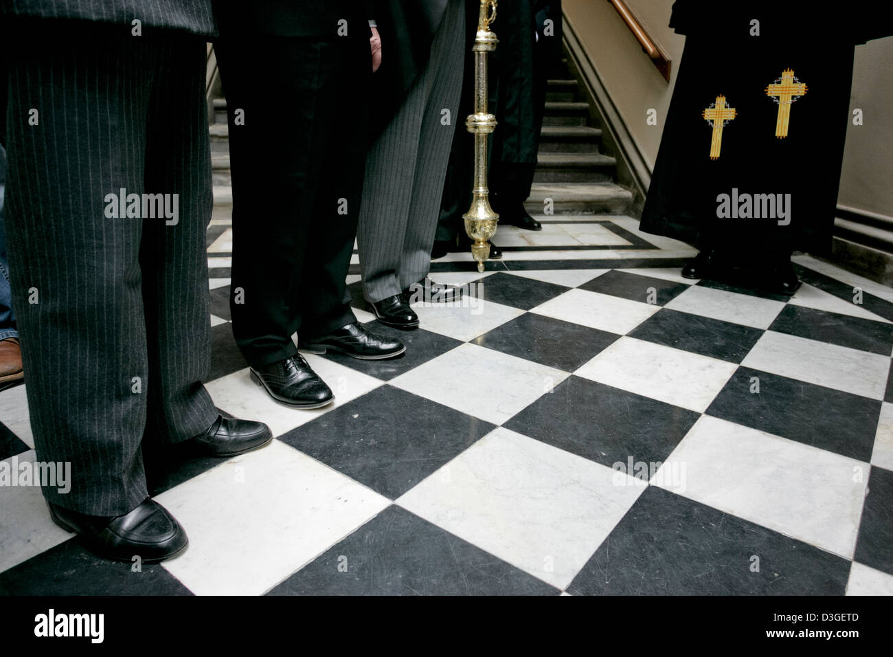 Der Boden des berühmten schwarzen und weißen Korridors von der Generalversammlung der Church Of Scotland. Stockfoto