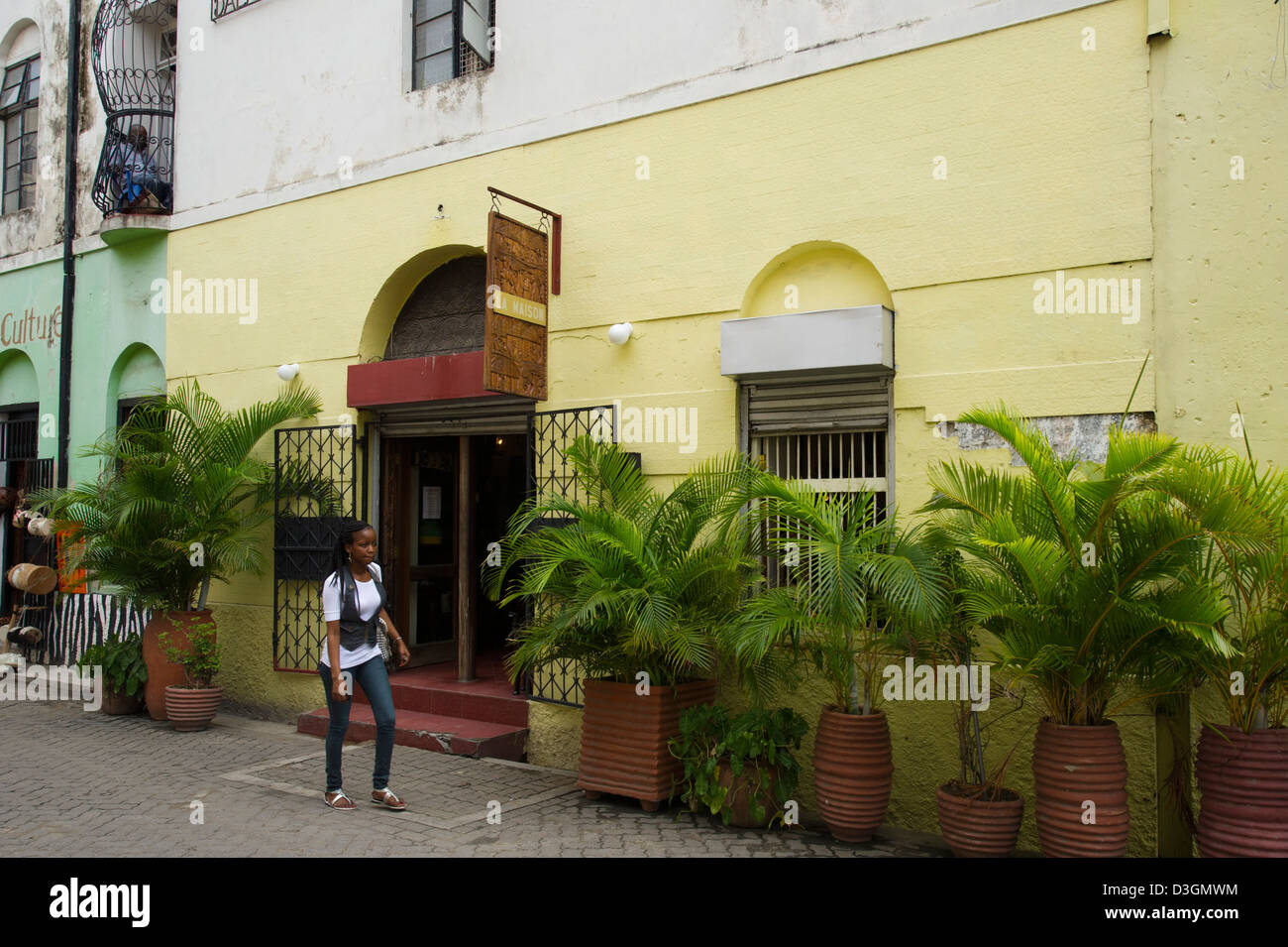 Fassade des Hotels in der Altstadt, Mombasa, Kenia Stockfoto