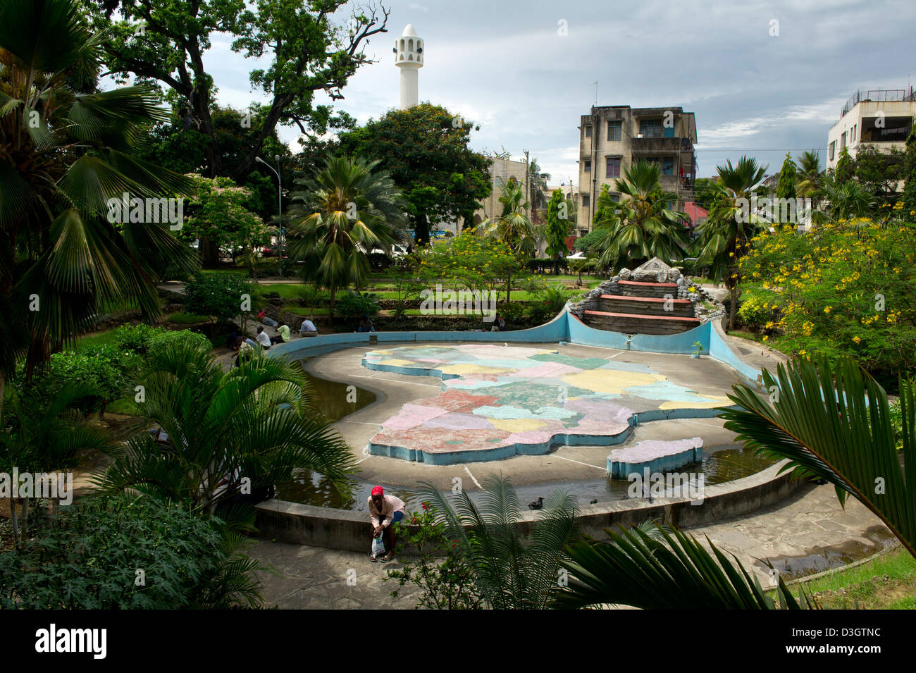 Afrika-förmigen Brunnen, Uhuru Gärten, Mombasa, Kenia Stockfoto