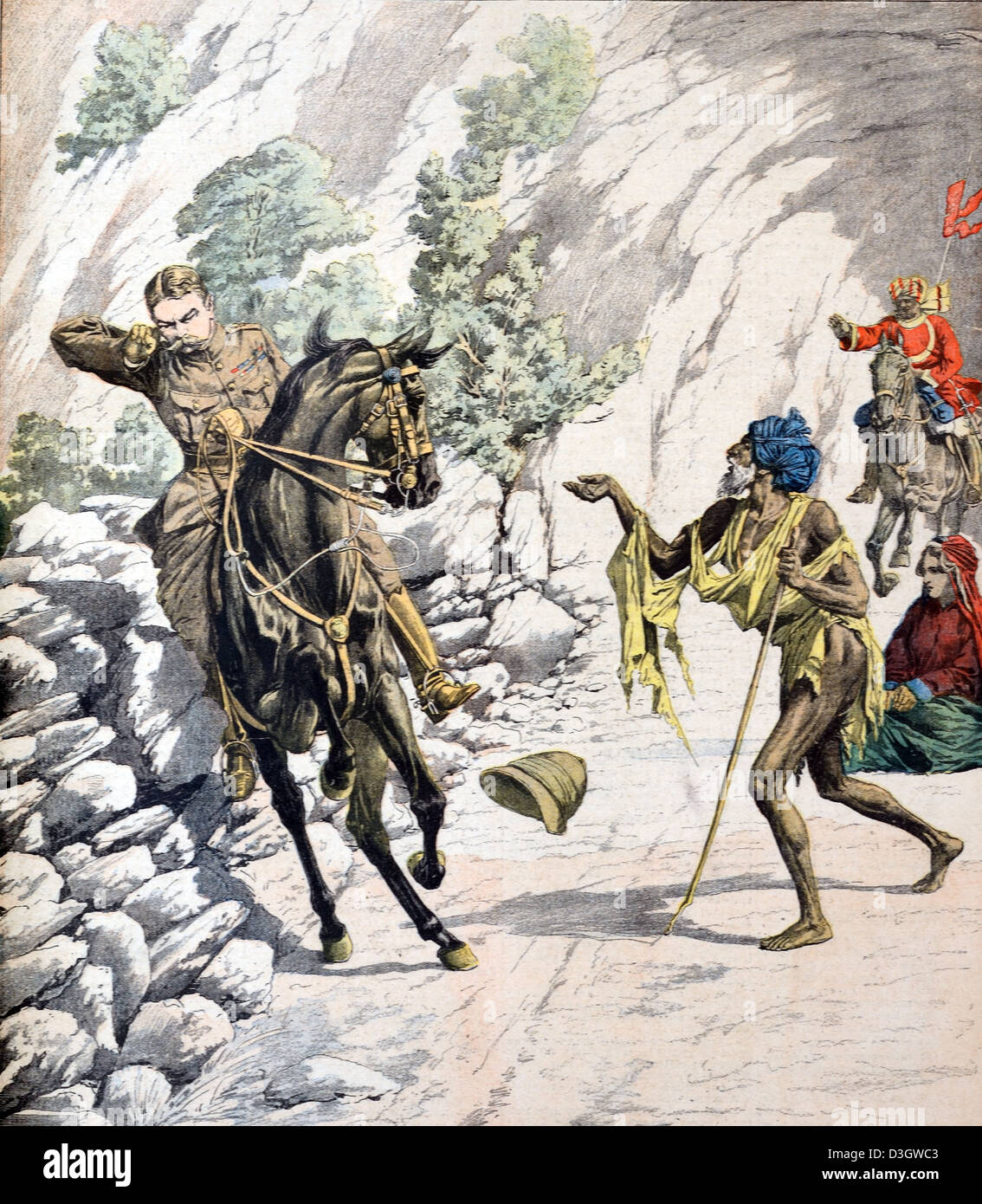 Lord Herbert Kitchener, ist Earl, Horse Accident in India (November 1903) als Oberbefehlshaber (1902-09) der Armee in Indien. Vintage oder Alte Illustration oder Gravur 1904 Stockfoto