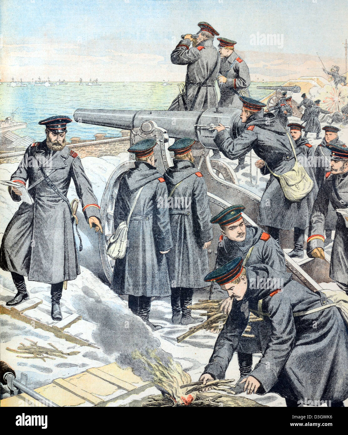 Belagerung und Schlacht von Port Arthur oder Ryojun China während des Russisch-Japanischen Krieges (1904) Vintage Illustration oder Gravur Stockfoto
