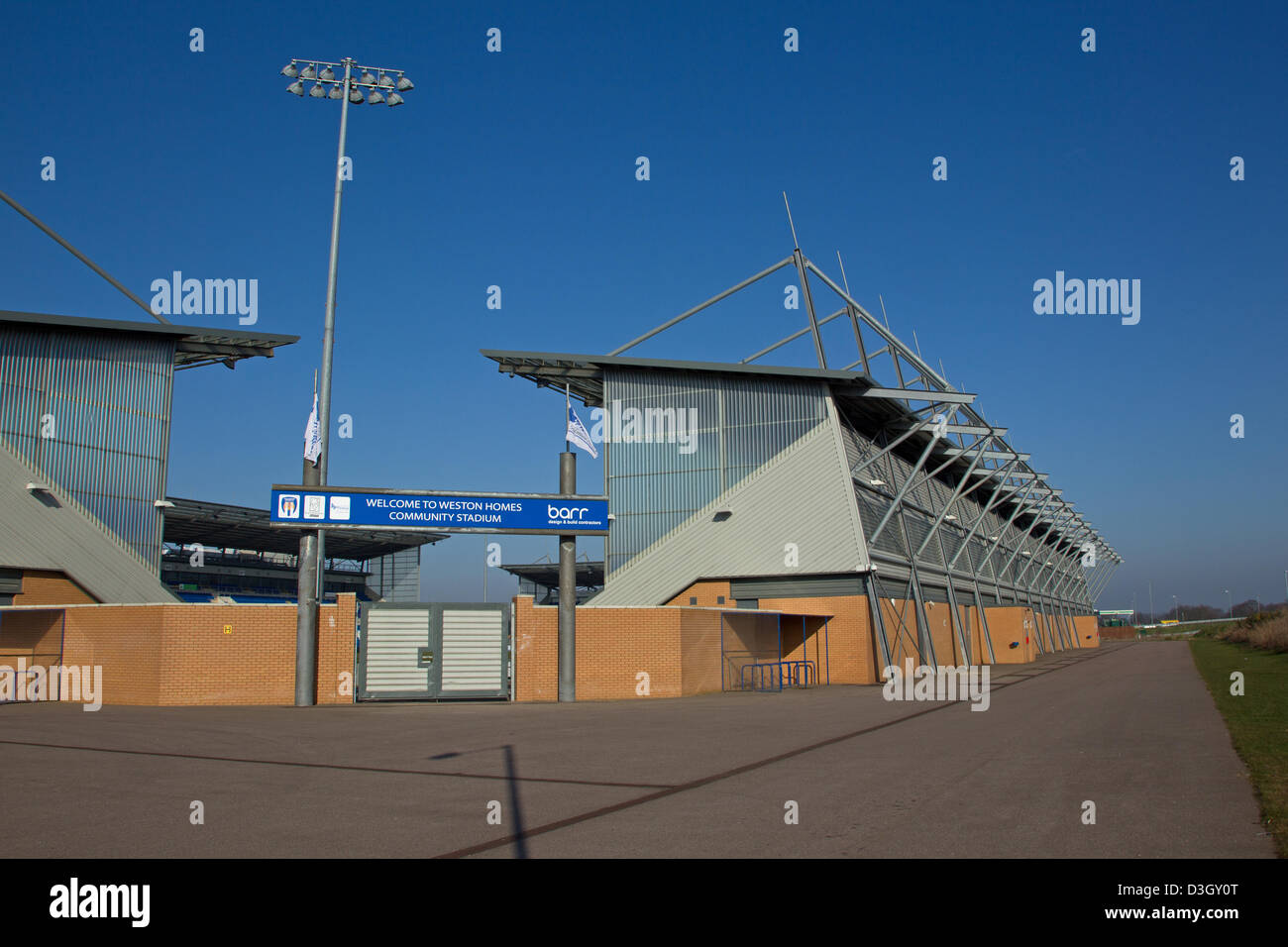 Colchester United Fußballstadion Weston Häuser Community Stadium genannt. -Redaktionelle Nutzung nur Stockfoto