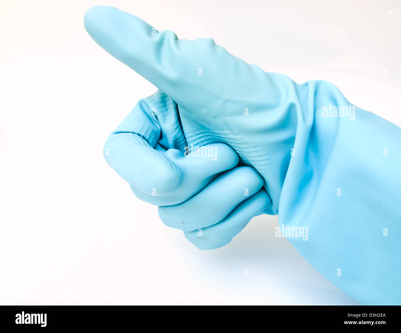 leichte blaue Handschuh Gummihand Daumen-hoch-Geste Stockfoto