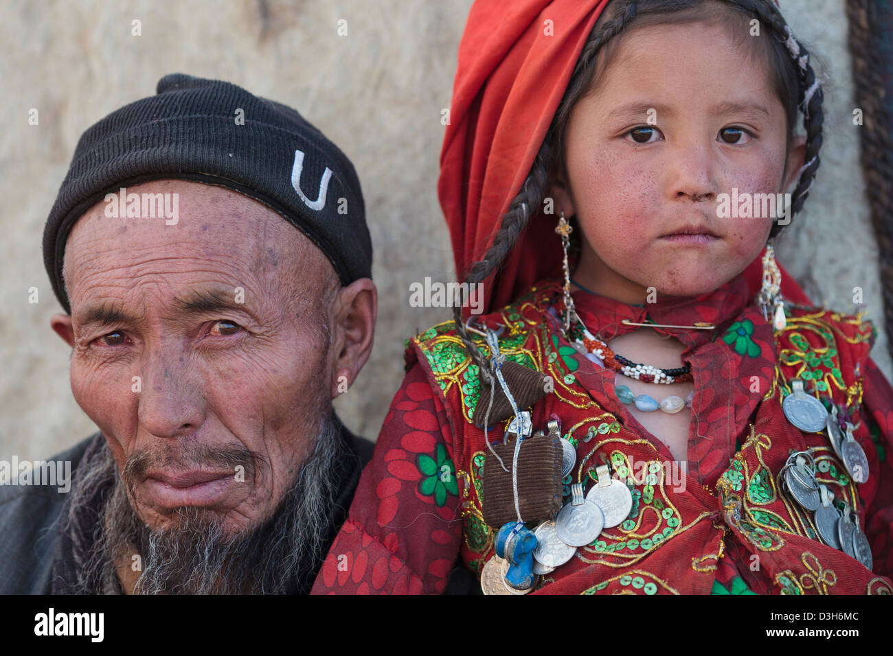 Großvater und Enkel in den Wakhan-Korridor, Badakhshan, Afghanistan Stockfoto