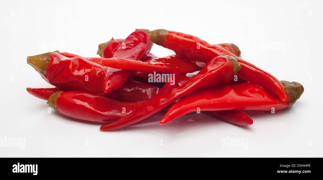 Eingelegte rote Chilischote Pimiento Rojo picante chili Stockfoto