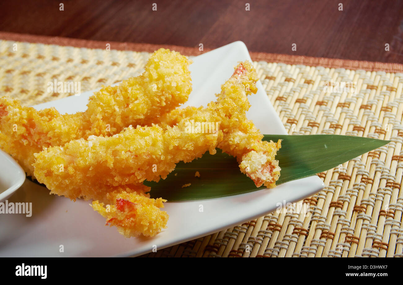Garnele Ebi Tempura Schüssel, japanisches Essen Stockfoto
