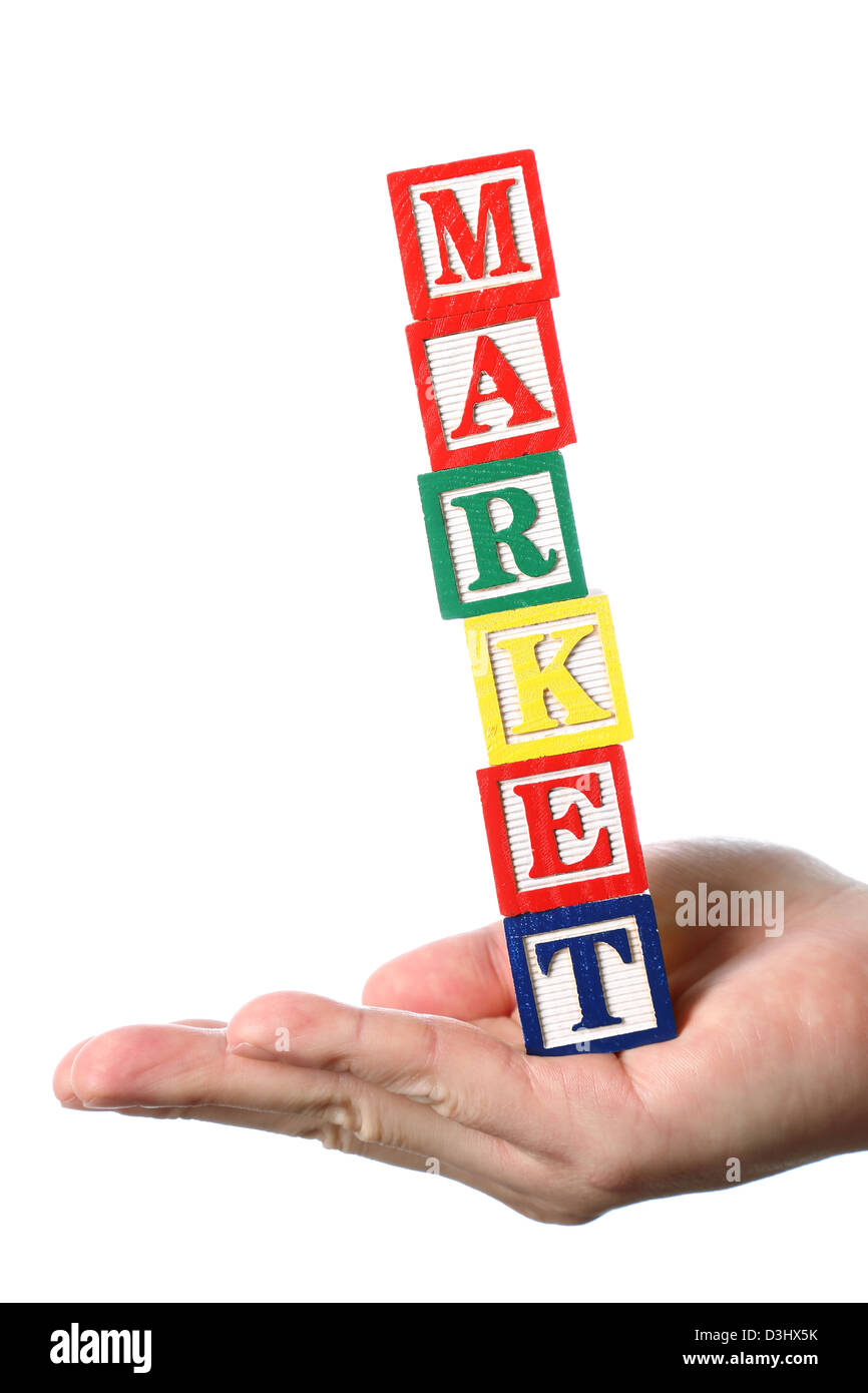 Hand, die Markt-Wort Stockfoto