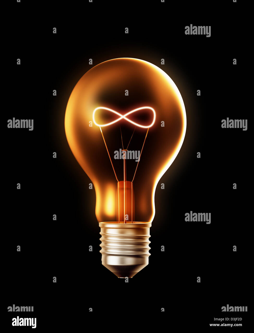 Eine Glühbirne mit einer Wendel geformt wie ein Unendlichkeitssymbol Stockfoto