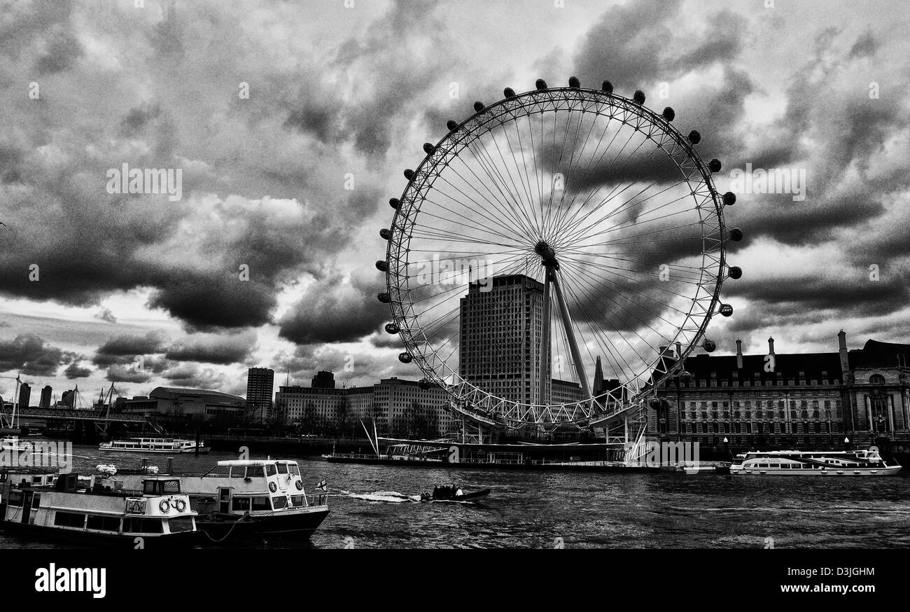 London Eye schwarz / weiß Stockfotografie - Alamy