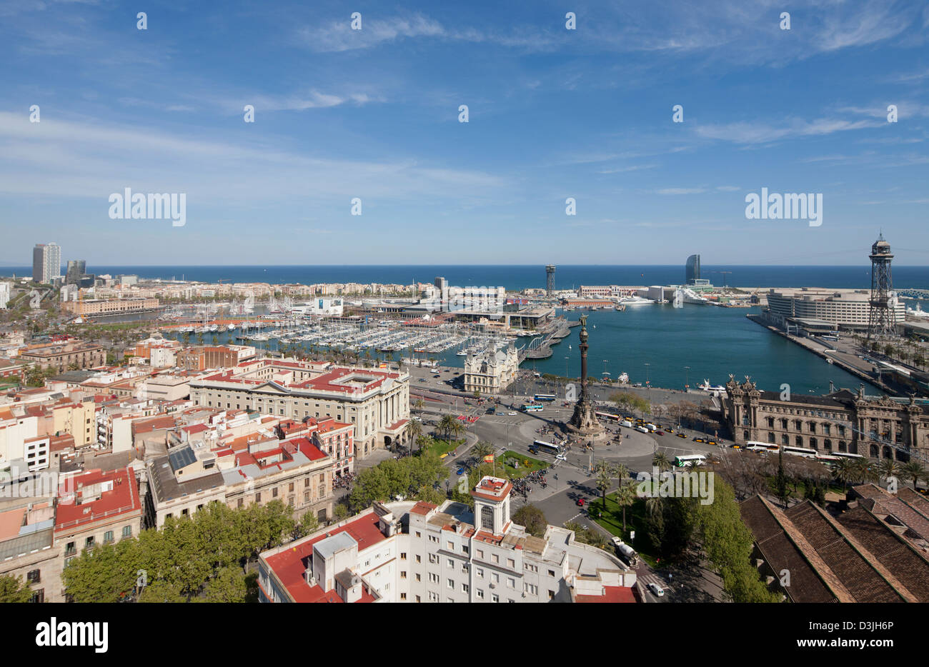 Luftaufnahme des Maremagnum Marina in der Innenstadt von Barcelona Stockfoto