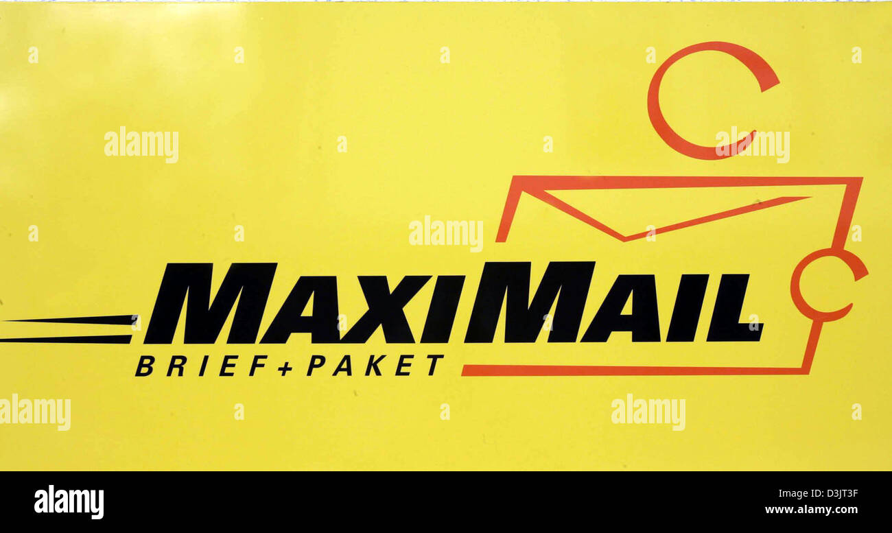 (Dpa) - Blick auf das Logo der privaten deutschen Postdienst MaxiMail in Darmstadt, Deutschland, 13. Januar 2005. Etwa 50.000 bis 80.000 Briefe werden jeden Tag von MaxiMail in Darmstadt behandelt. Stockfoto
