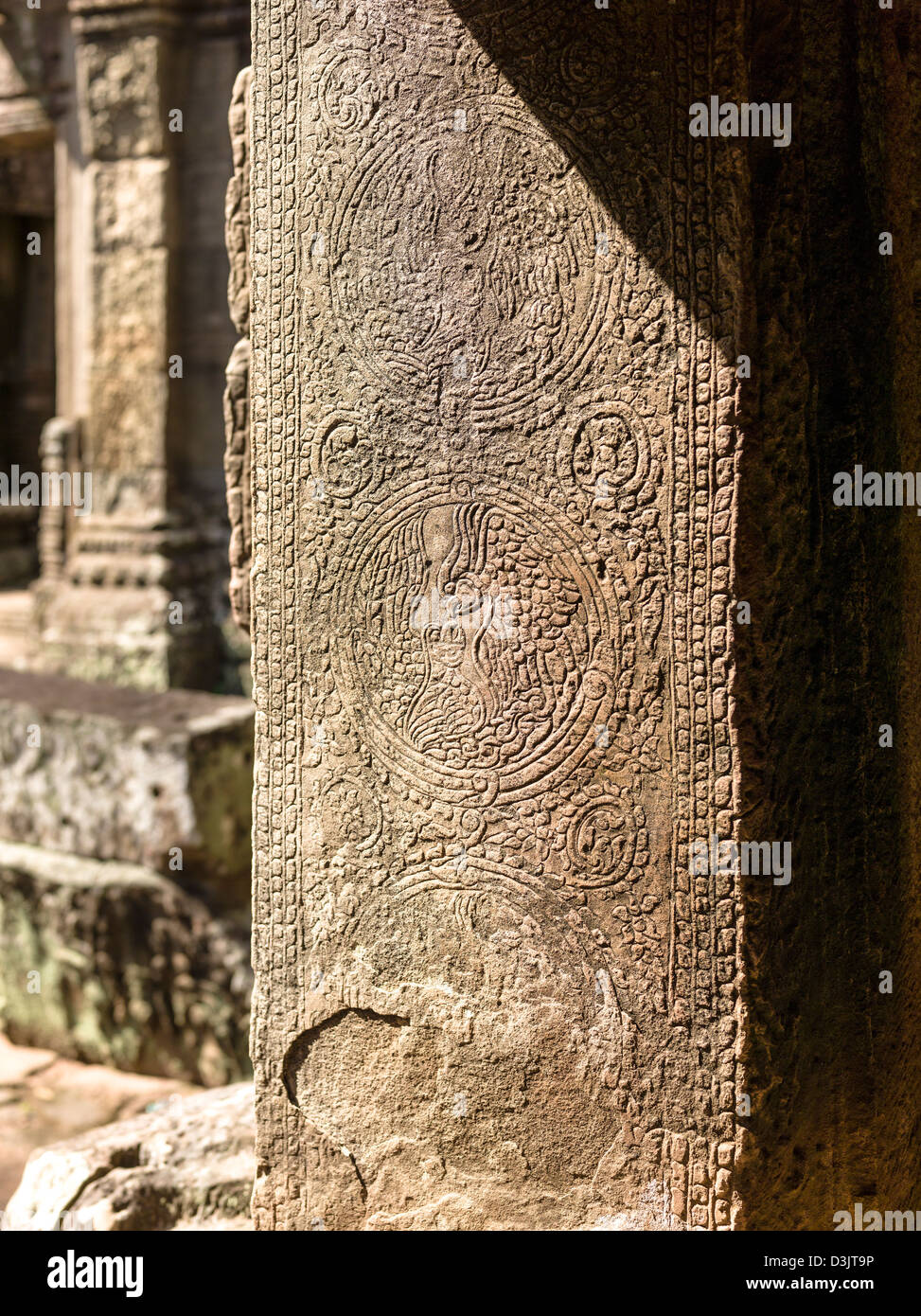 Basrelief Detail. Banteay Kdei. Angkor. Kambodscha Stockfoto